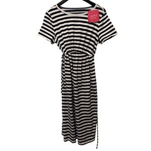 Ingrid & Isabel New Maternity Black White‎ Striped Midi Dress Size S Tie Waist